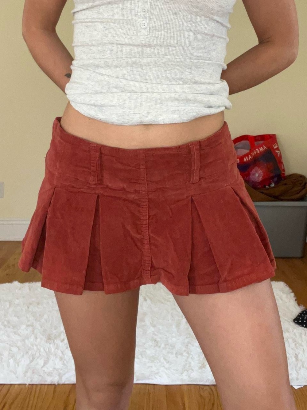 Free People Rust Red Corduroy Pleated Mini Skirt